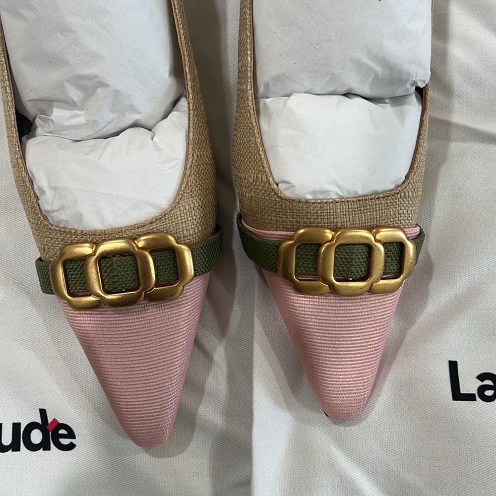 LARROUDÉ Franca Slingback Pumps – Beige Raffia w/ Pink Toe - Picture 6 of 6